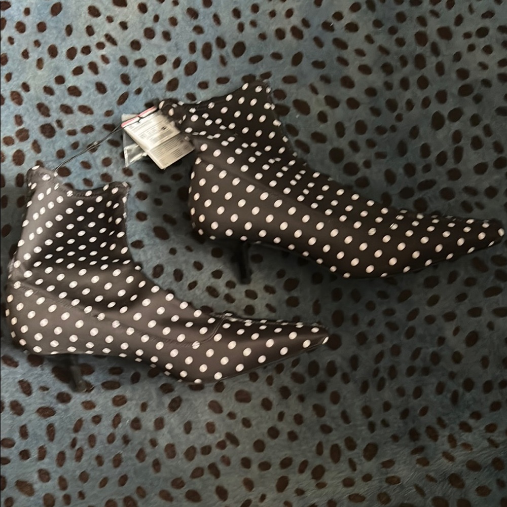 Polka Dot Ankle Boots - Black and White